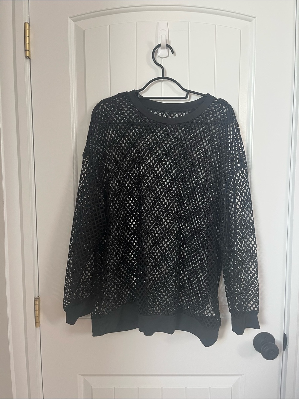 SHEIN Black Open-Weave Crewneck Sweater